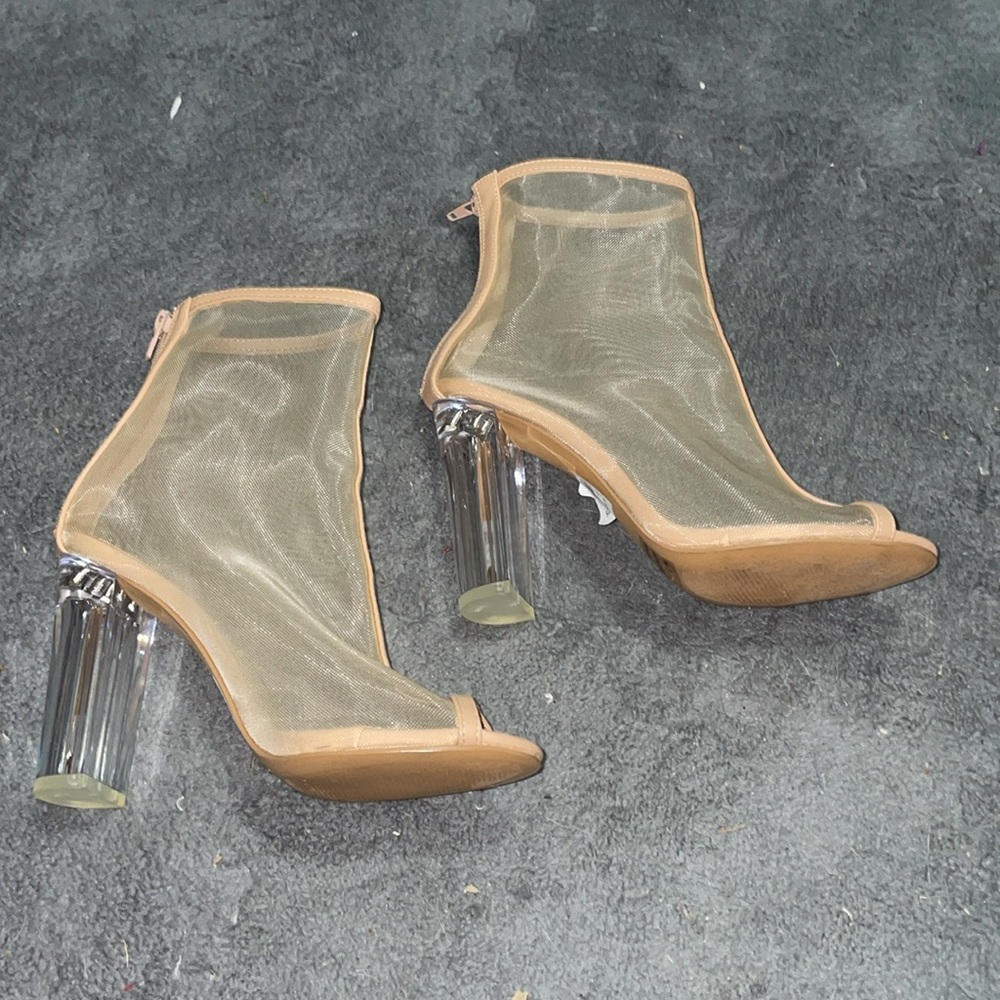 Charlotte Russe Beige Tina Mesh Peep-Toe Ankle Boots - Picture 6 of 7